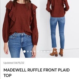 MADEWELL RUFFLE FRONT PLAID CHECKERED TOP